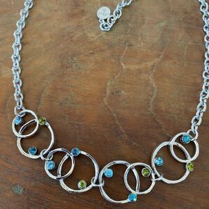 Necklace with crystal stones of blue and green Silver Plated circle’s